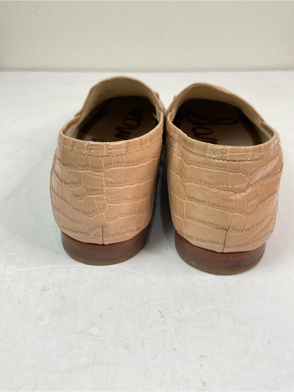 Sam Edelman Croc Embossed Gold Bit Hardware Beige Leather Slip-On Loafer 8.5M - Picture 3 of 5